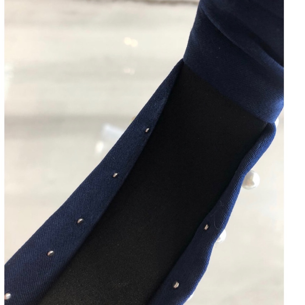 Navy Blue Top Knot Pearl Embellished Headband - Picture 3 of 3